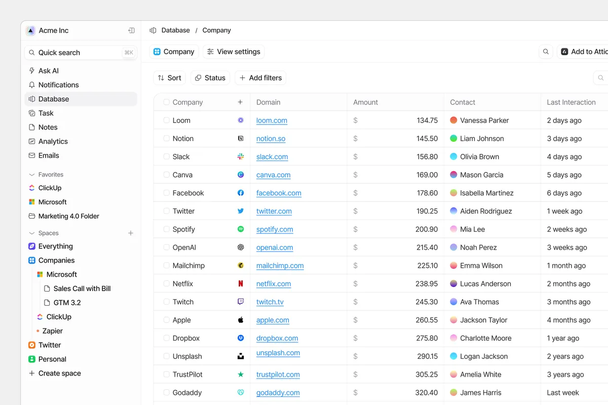 Interface CRM moderne et intuitive